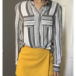 B&W Striped Long-Sleeve Button-Down Top